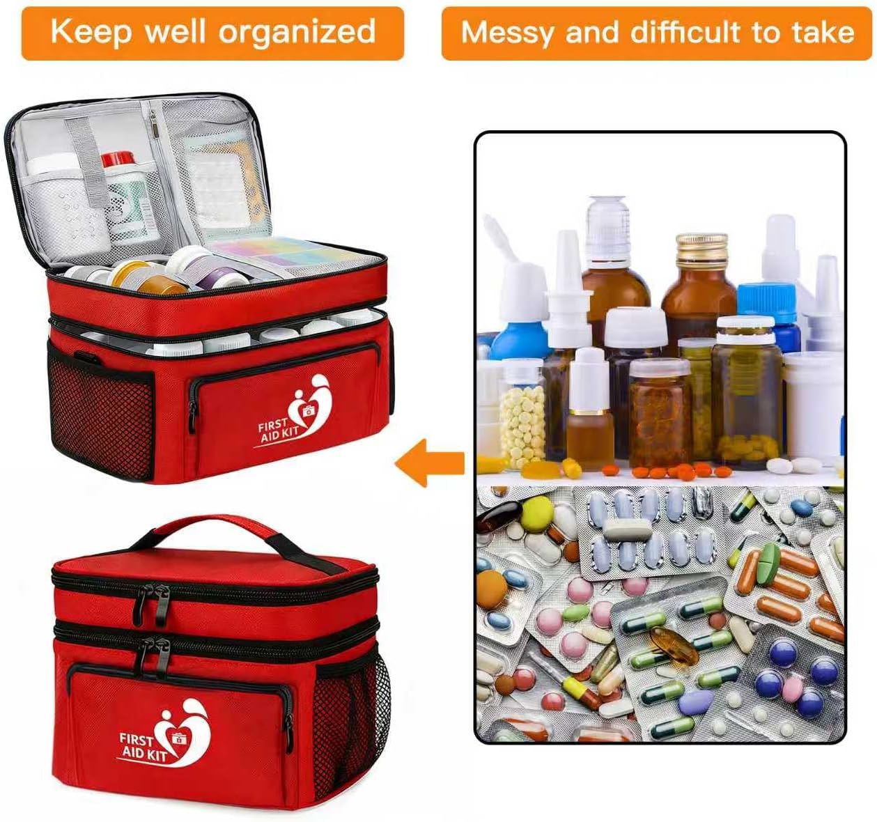 HIQUAY Dual Layers Medicine Organizer Bag - Pill Bottle Organizer for Emergency - Medication Travel Bag for Pills, Vitamins, Medical Supplies for Home Storage &Travel - First Aid Kit Bag Empty image 4