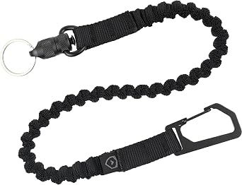 Trayvax Link Lanyard Keychain, Quick Release Stretch Carabiner Key Chain for Men and Women, Bungee Nylon, 25 Inch, Black
