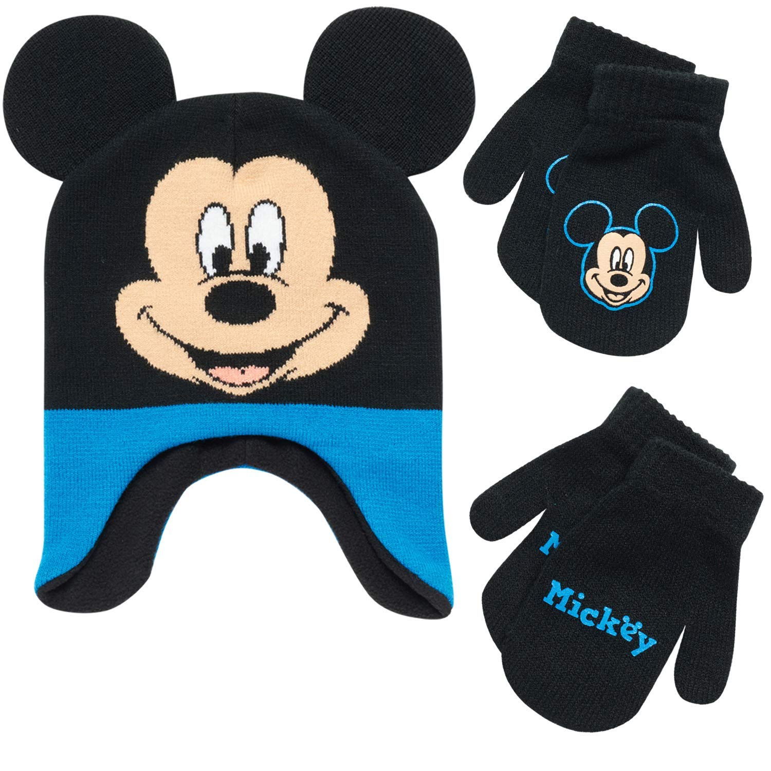 DisneyBoys Mickey Mouse Winter Hat and 2 Pair Mitten or Gloves Set (Age 2-7)