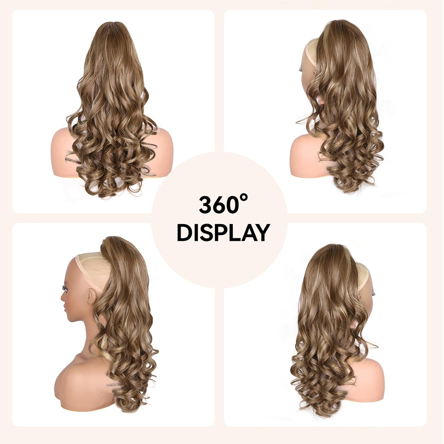 24 Inch Ponytail Extension, Layered Ponytail Extensions for Women, Soft Wavy Claw Clip in Ponytail Extension, Natural Synthetic Hair Pieces for Women (Color: Light Brown With Dark Blonde Highlights) thumbnail