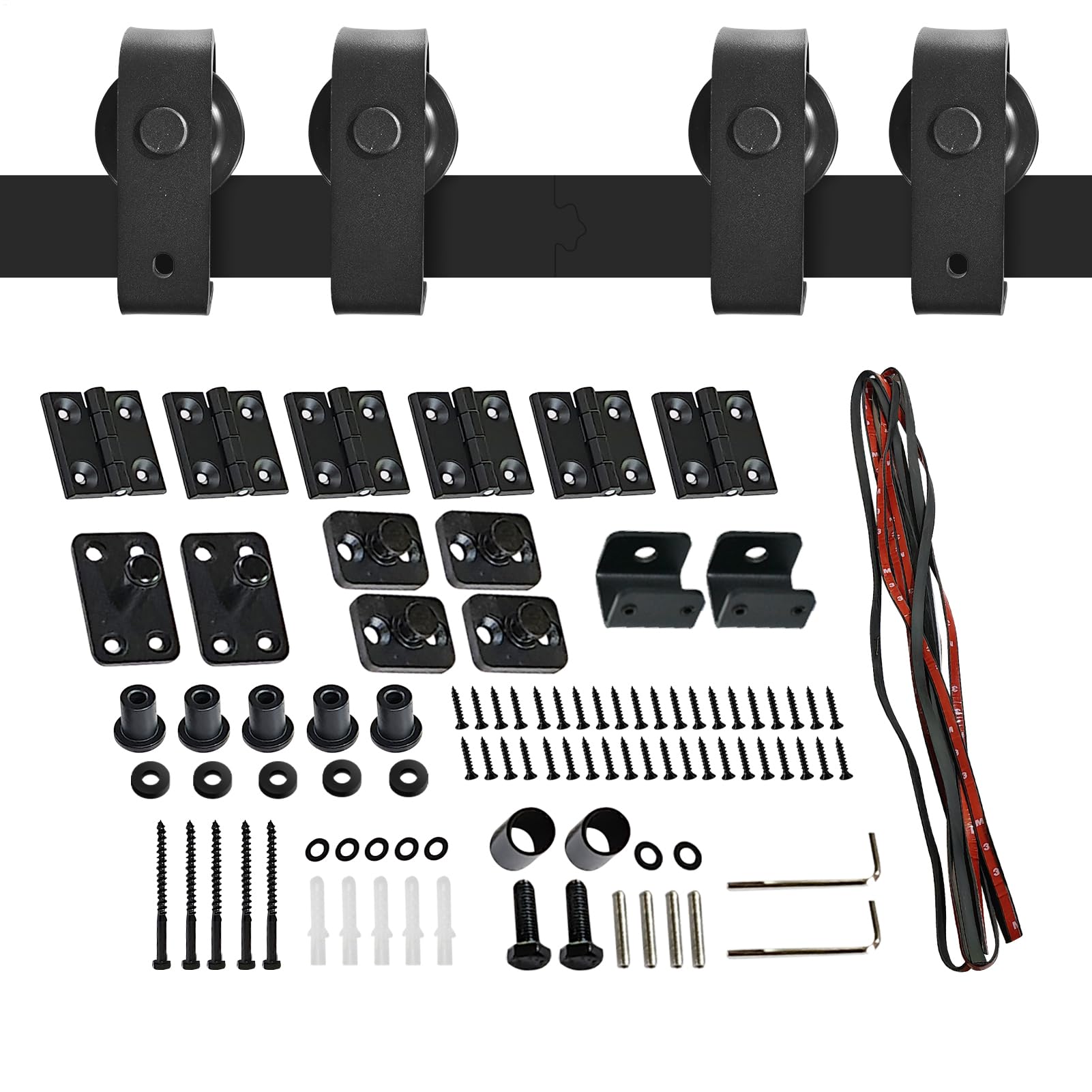 Kit de accesorios para puertas de granero, puerta plegable, kit de hardware para puerta corredera de 4,8 pies, juego de hardware en forma de T - Ruedas negras para armario - Accesorio para apartamento
