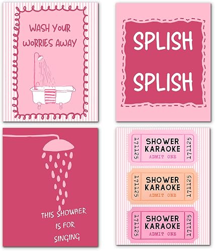 OHDCE Funny Hot Pink Bathroom Wall Art Prints Posters 8x10 Set of 4, Trendy Prep