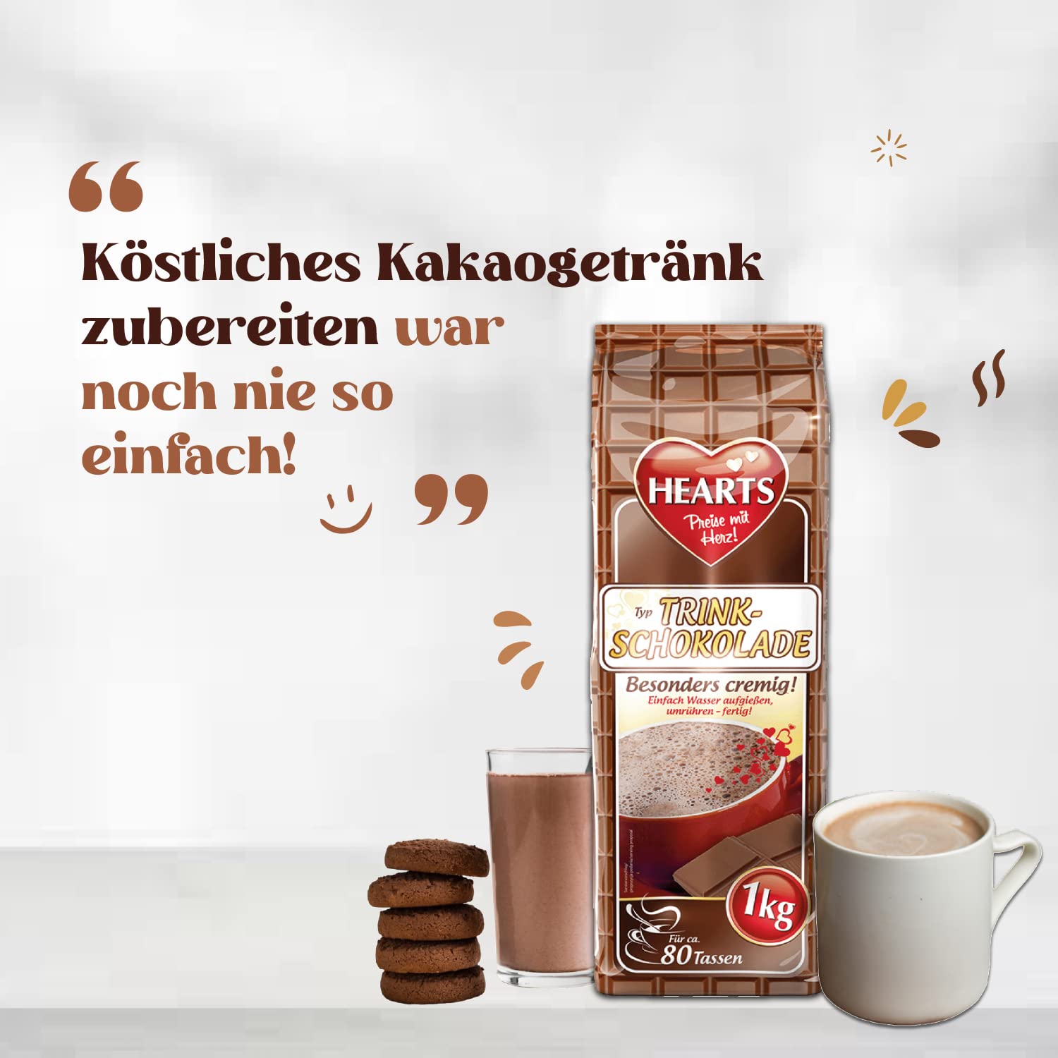 Hearts Trinkschokolade Cremiger Kakao 10 x 1kg Kakao