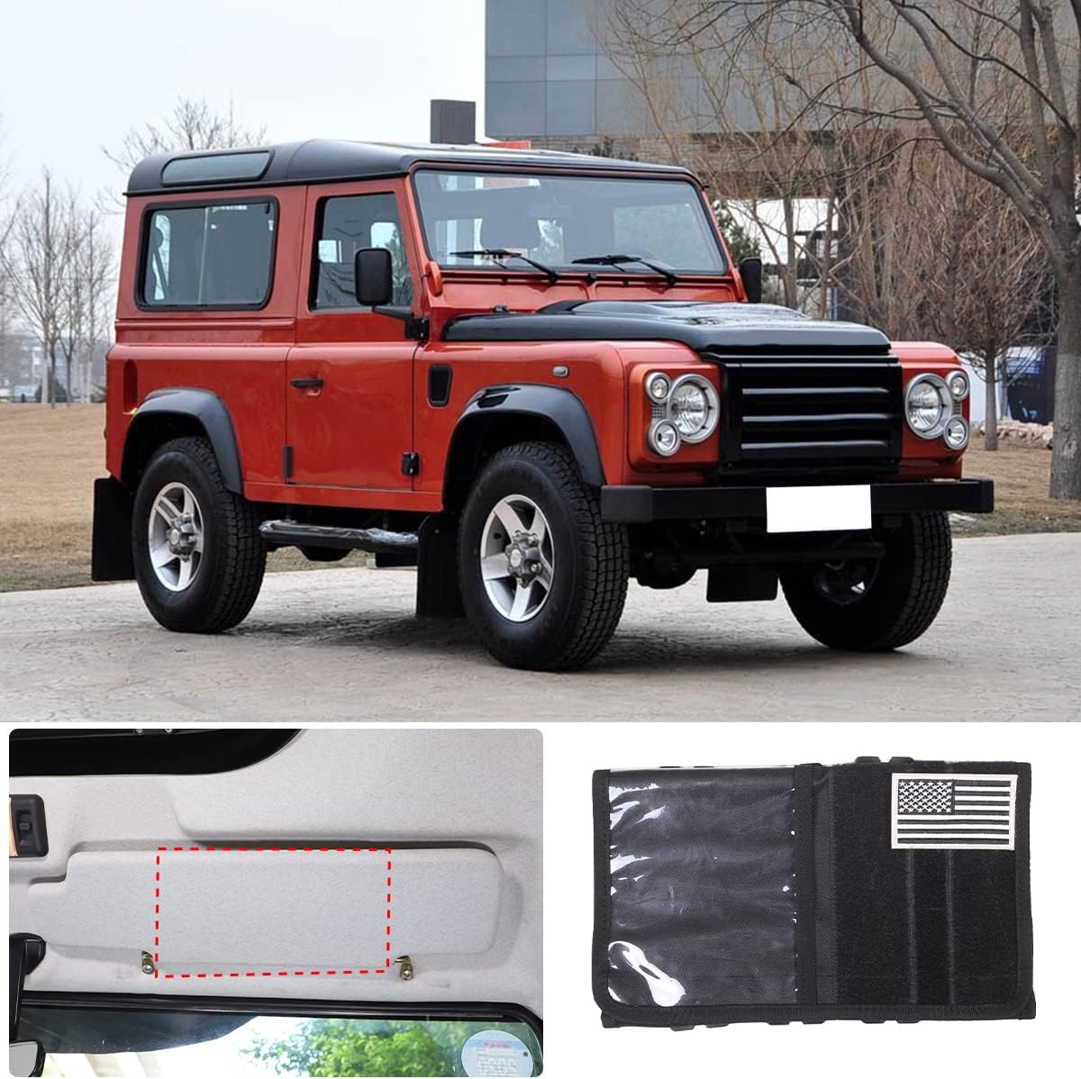 PIUGILH Car Sun Visor Organizer, Auto Interior Accessories Pocket Organizer Fit for Land Rover Defender 90 110 2004-2019 Storage Pouch Holder, with Transparent Card Bag
