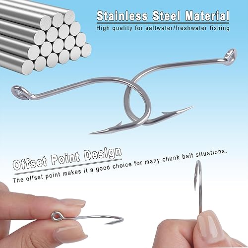 Miniatura 4 de Kit de anzuelos de pesca de agua salada, 100 ganchos de pesca con pico de pulpo, ganchos de pesca de acero inoxidable, anzuelos de pesca de cebo