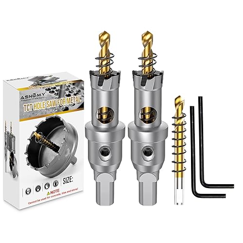 Vista 75 de ASNOMY Broca de sierra con punta de carburo de tungsteno para metal duro, cortador de sierra de agujero T.C.T de 3 pulgadas con 2 brocas piloto