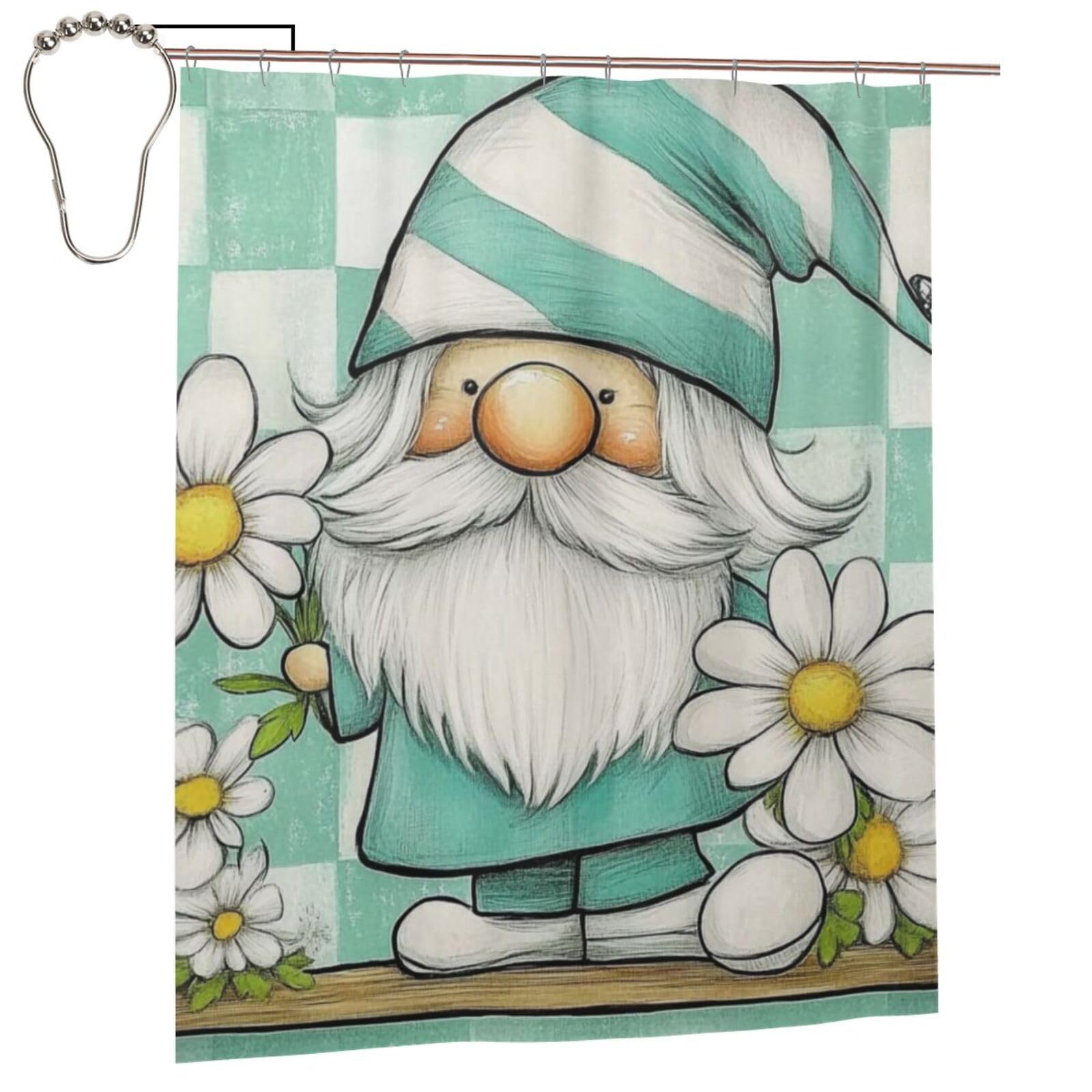 Cortina de ducha de tela de poliéster impermeable con estampado de mariposas y margaritas, 152 x 183 cm, con 12 ganchos, secado rápido, lavable