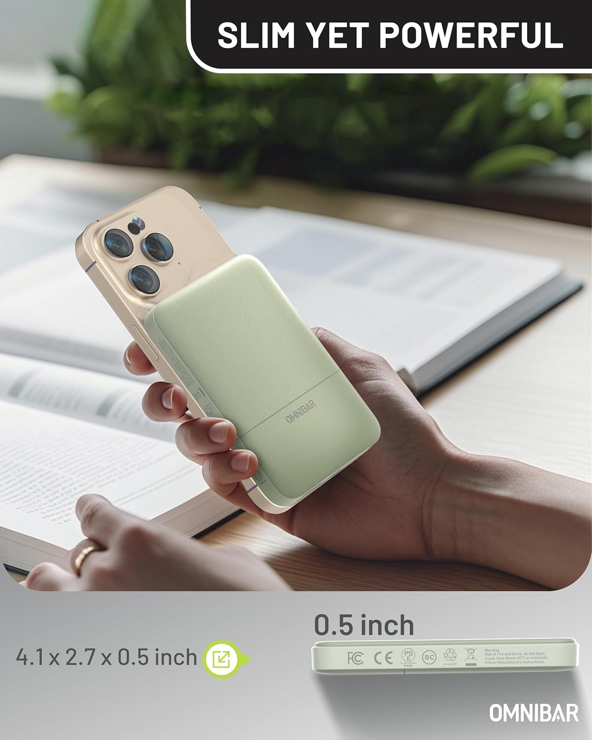 Back to School Deal, 5000mAh Magnetic Power Bank with Silicone USB C to USB C Cable [6FT/2Pack], 0.5''Ultra Slim Wireless Portable Charger with Type C Charger Cord for iPhone 16 Samsung S25,Lime Green