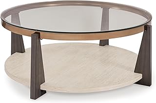 Signature Design by Ashley Frazwa Round Glasstop Coffee Table, Gray/Brown/Gold
