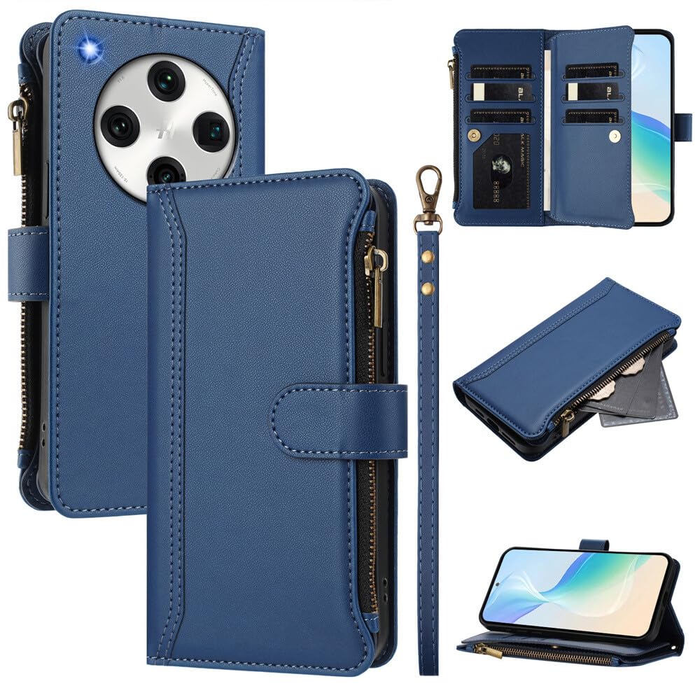 Protection Oppo Find X9 PRO étui cuir bleu foncé avec fermeture éclair et sangle - 8