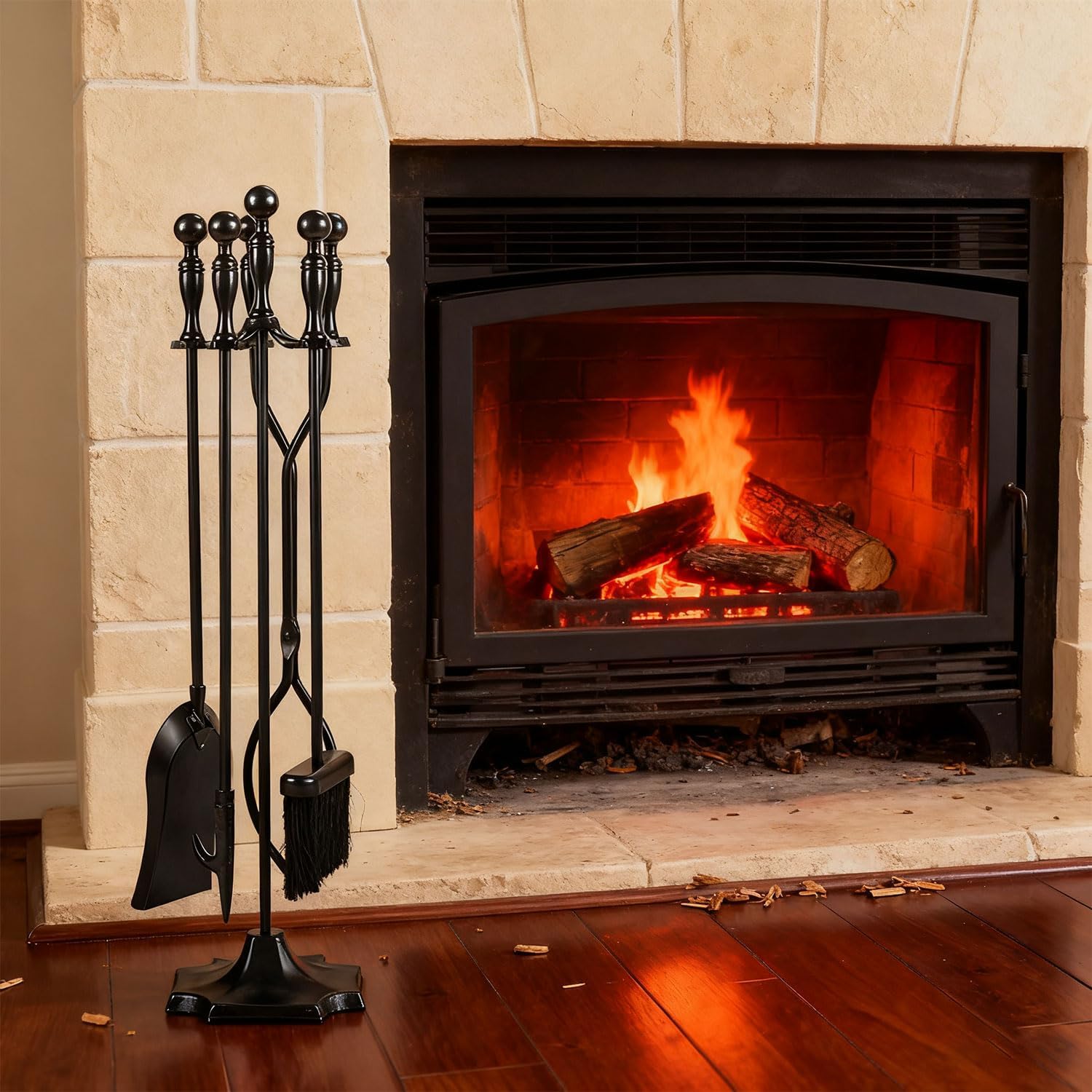 Fireplaces Tool Set with Heavy-Duty Iron Stand Heatproof & Compact Storage for Indoor/Outdoor Ashes Maintenance Ergonomic Fireplaces Tool