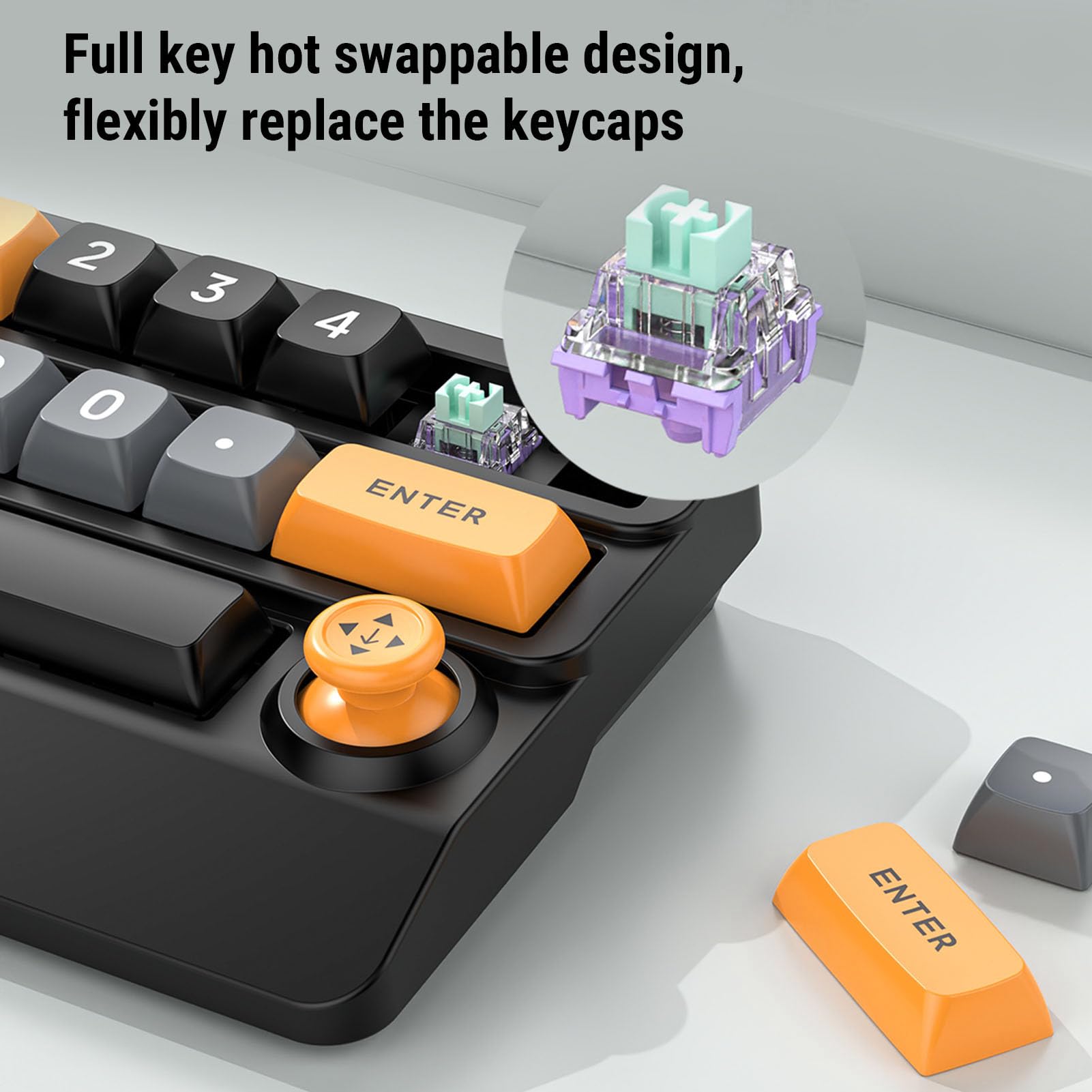 Cuifati Pavé Numérique Mécanique RVB sans Fil, Clavier Macro Programmable à 15 Touches Remplaçable à Chaud avec Bouton de Commande du Joystick du pavé Numérique, pour PC Portable IOS (Jaune Noir Bleu)