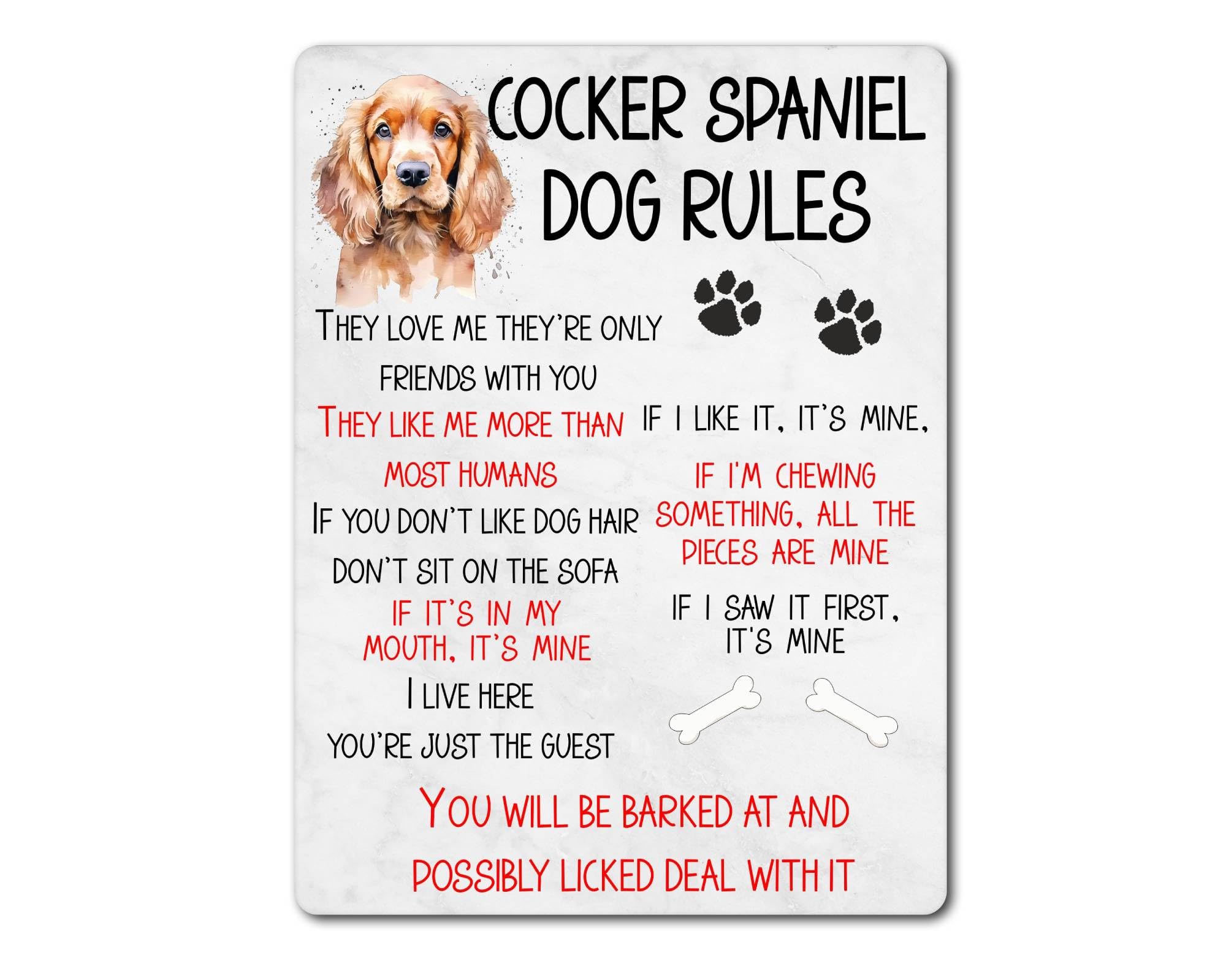 Decalarama Brown Cocker Spaniel Dog Metal Sign Gift – Cocker Spaniel Rules – If I Like It It's Mine - Family Fun Pet Animal Novelty Aluminium Present