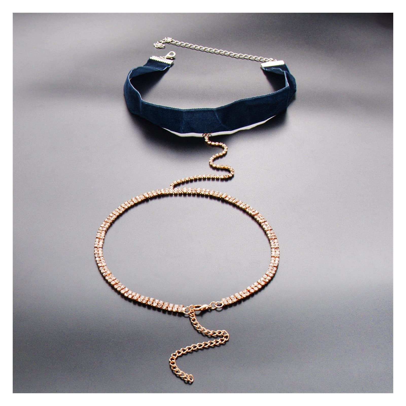 Body Chain Damen Kette - Goldfarbene einfache Strandkette mit Kreuzband für Taille und Bauch - Schwarze Harnaskette - Edler Schmuck für Damen - Accessoires