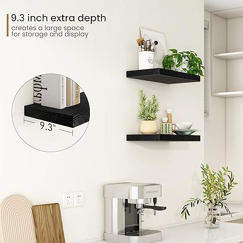 Miniatura 5 de Fun Memories Estantes flotantes hechos a mano de pino europeo, juego de 2 estantes de pared de madera rústica natural, estante de almacenamiento