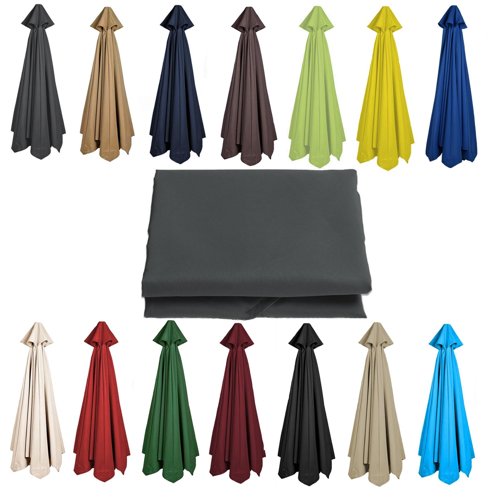 Cmjymx Grey 200Cm 2.7M 300Cm Umbrella Replacement Parasol Canopy, Uv50+, Waterproof, 6/8 Ribs Sun Umbrella Replacement Cloth Garden Canopy Cover Replacement Cover(Color:gray,Size:8 Ribs-3M(9.8Ft))
