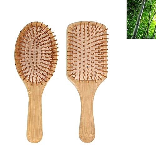 Wooden Hair Brush 2 Pack, Natural Bamboo Hair Combs set,