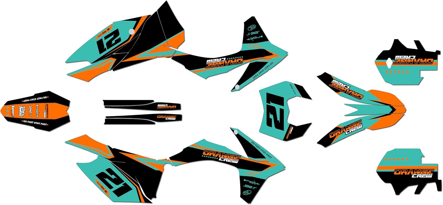 Graphics Kit for KTM 200XC-W, 250XC-W, 300XC-W, and 450XC-W (2013) Orange-Crew Series Teal 21 Mil - Dirt Pit Bike Motorcycle Stickers, Dirtbike Racing Decal no-Plastics