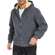 Oymyakon Mens Washed Work Jackets Sherpa Fleece Lined Workwear Coats Relaxed Fit Winter Hooded Utility Jacket