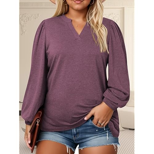 Plus-Size-Tops for Women Dressy Puff Lantern Long Sleeve Shirts Casual Tunic Blouses XL-5XL