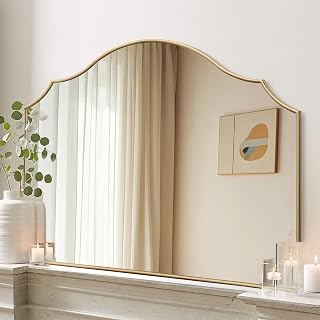 Besdomus 40x29 Gold Scalloped Wall Mirror - Modern Minimalist Arched Vanity Mirror for Bathroom Dresser Fireplace Living Room