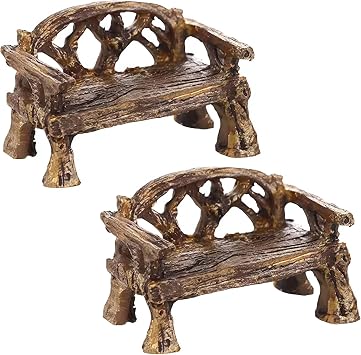 Miniature Resin Garden Bench, Fairy Village Dollhouse Accessory, Fairy Garden Furniture Ornaments, Dollhouse Accessories2Pcs