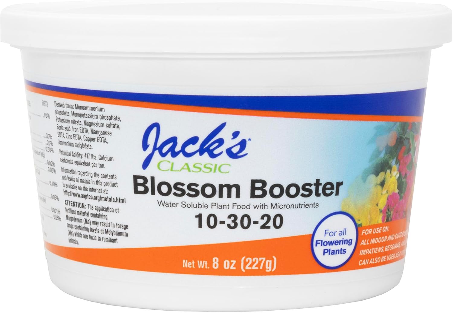 Jack's Classic 10-30-20 Blossom Booster Water-Soluble Fertilizer with Micronutrients - Boost Blooms on Flowering Plants, 8oz