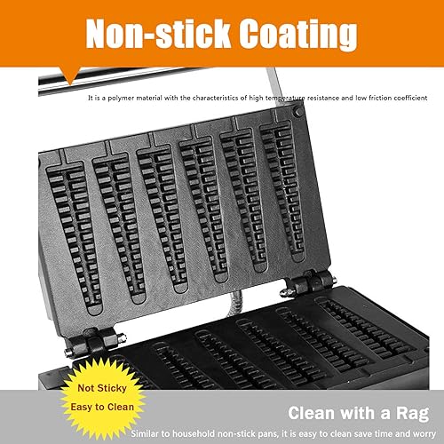 Miniatura 3 de Máquina de gofres comercial, máquina eléctrica antiadherente de 1550 W con revestimiento de teflón, horneador de gofres ajustable de 122-572  con