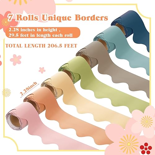 Miniatura 9 de 7 rollos de 206.5 pies, bordes festoneados para tablón de anuncios, decoración bohemia para el aula, para profesores, estudiantes, tablón de