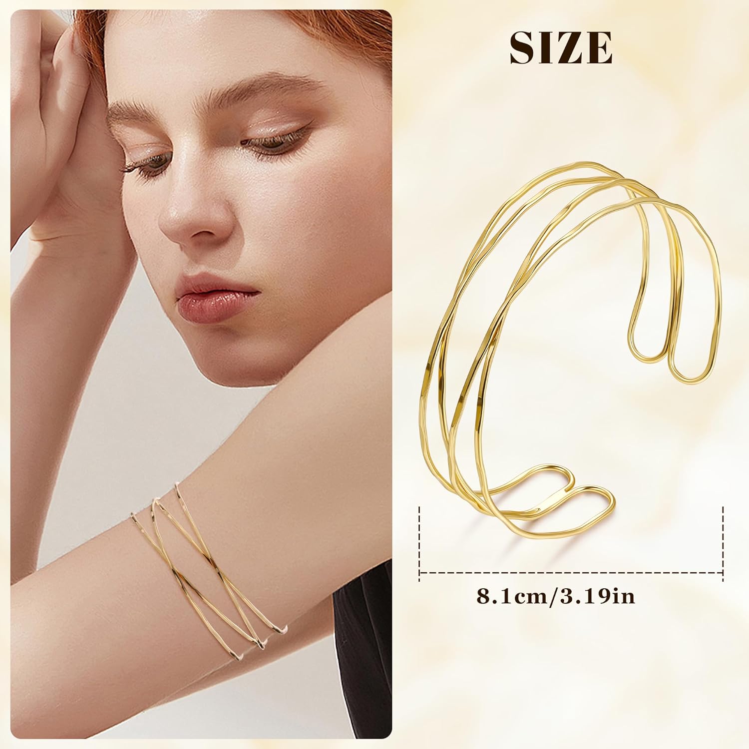 3Pcs Arm Cuff for Women Open Upper Arm Cuff Bangle Armlet Gold Silver Adjustable Armband Arm Bracelet Set - Image 3