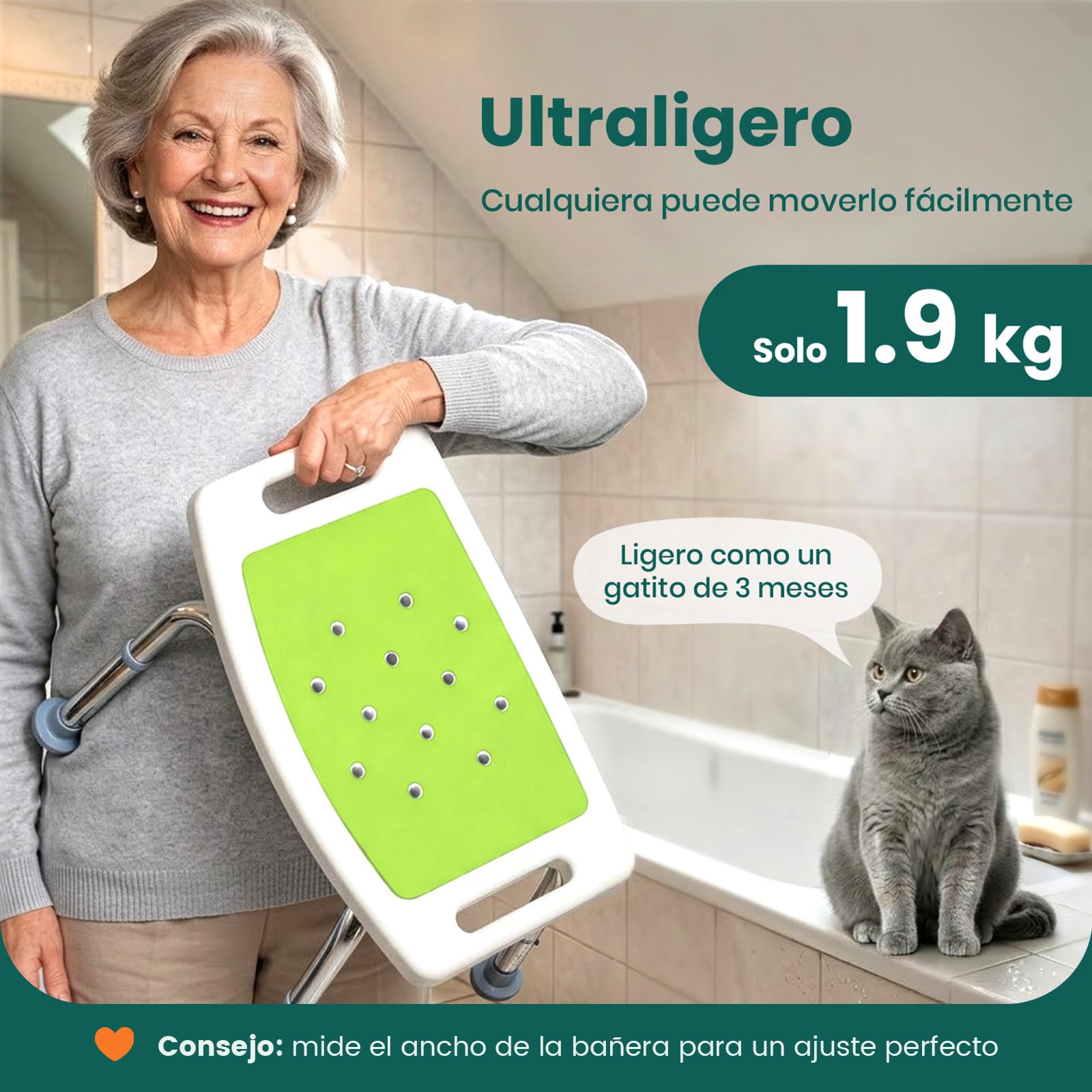 LC02 Taburete Ducha para Ancianos, Silla de Ducha Antideslizante Ajustable en Altura hasta 158 kg, Taburete Ligero con Aberturas de Agarre, para Discapacitados y Embarazadas