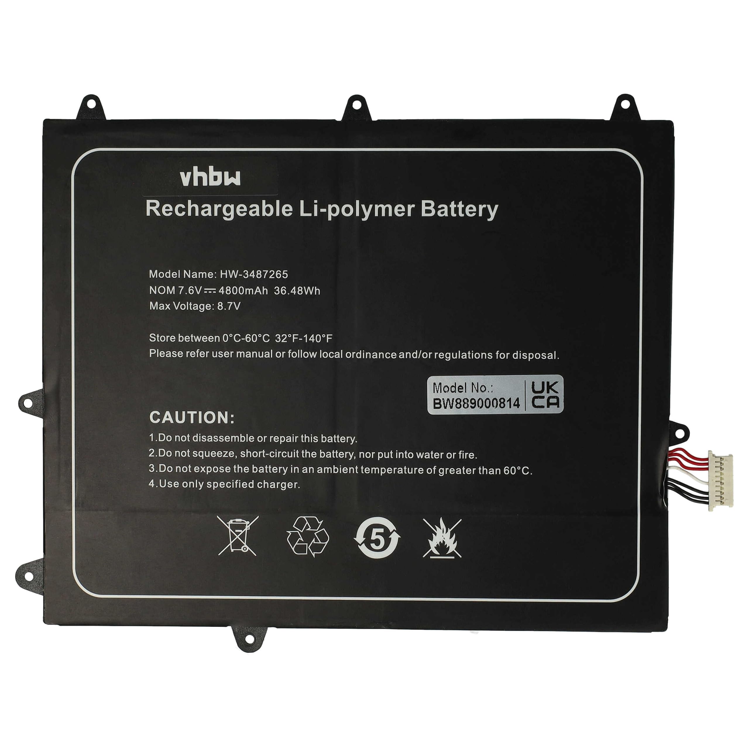vhbw batteria sostituisce Trekstor 3487265P, HW-3487265, TH116A per notebook (4800mAh, 7,6V, Li-Poly)