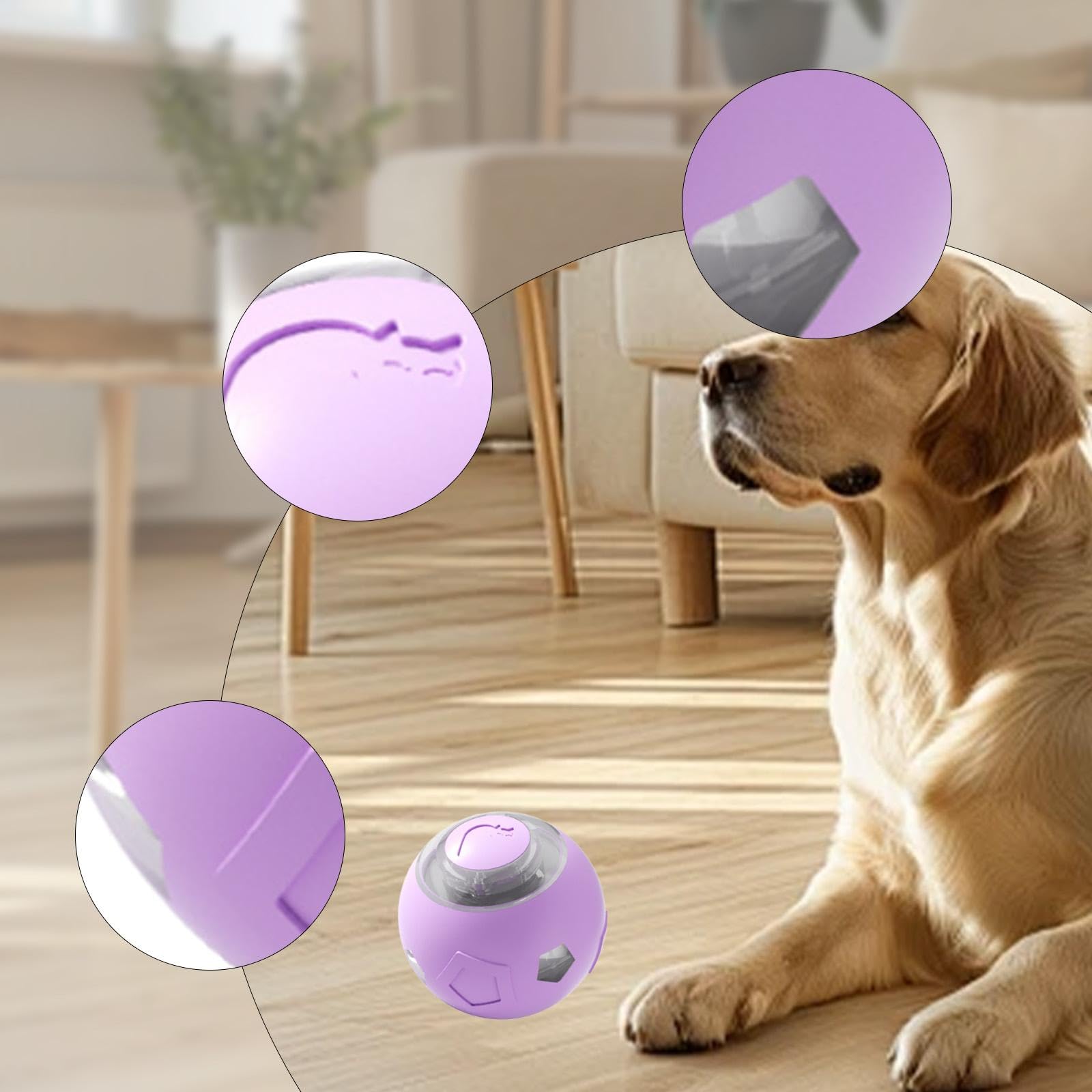 Colcolo Automatisches Katzenballspielzeug, intelligentes bewegliches, wiederaufladbares elektrisches Rollspielzeug, Katzen-Neckball für Park, Violett