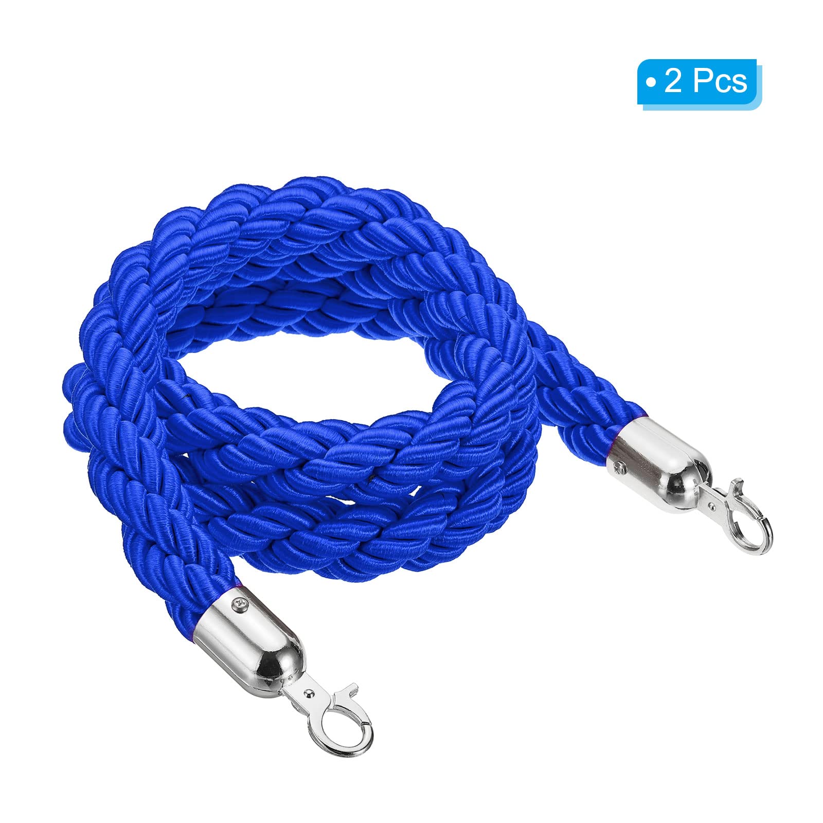 PATIKIL Montante Corda, 2pz 1,5m/5 Piedi Corda Barriera Corde Intrecciate per Pali con Moschettoni per Pali Supporti Divisori per Code Controllo Folla di Hotel, Blu Argento