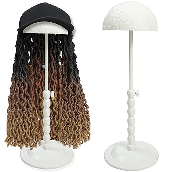 Wig Stand Wig Holder for Adjustable Height19.3 Inches Wig Holder for long Wigs, Sturdy Portable Wig Stand for Display, Non-Slip, Folding Portable Hat Head Stand Non-Slip Easy Assembly Stable (White)