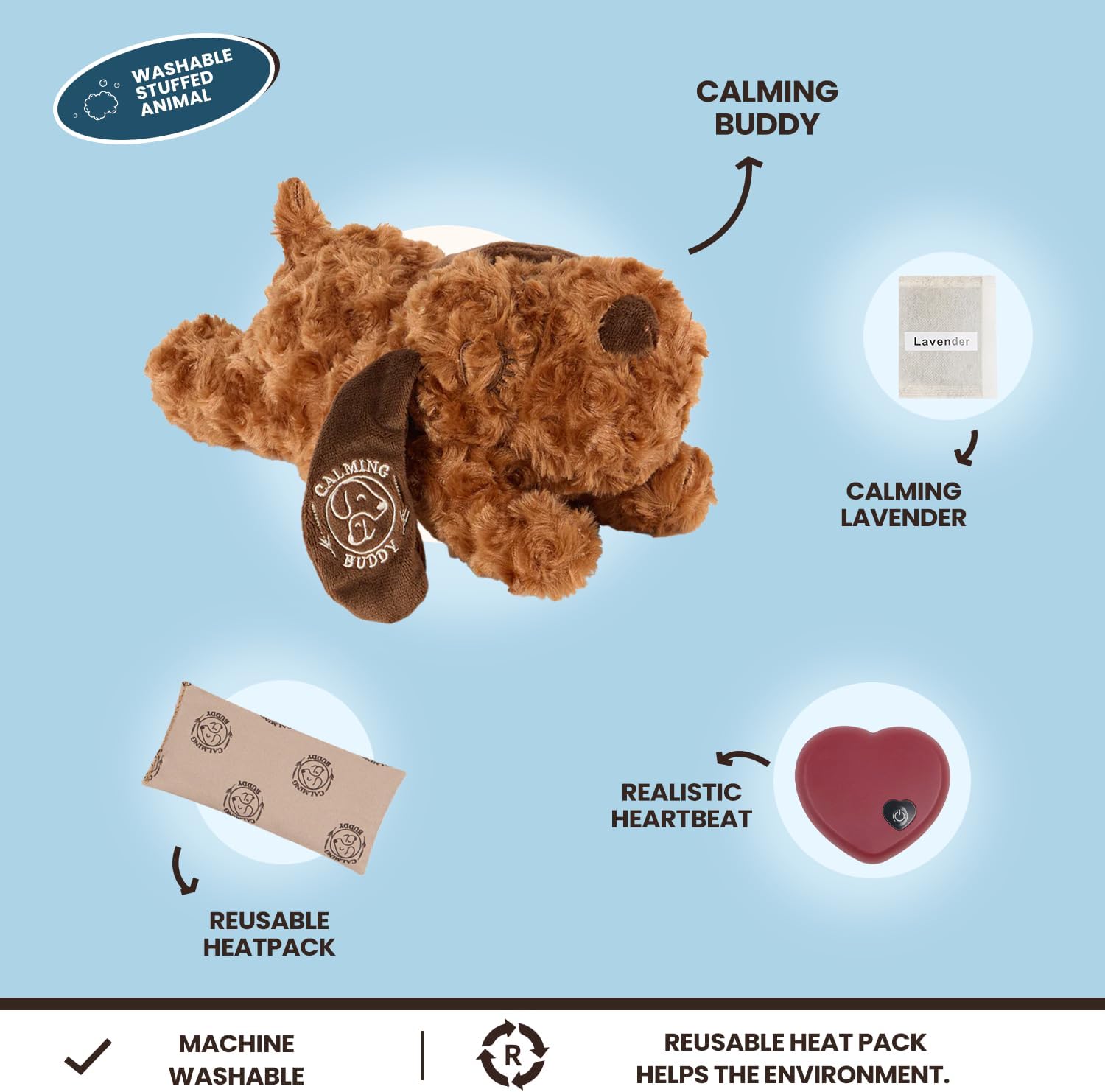 Original Buddy - Puppy Heartbeat Toy for Anxiety Relief with Reusable Heat Pack and Lavender, Sleep Aid for Dogs, Plush Comfort Toy for All Breeds (Buddy). image 3