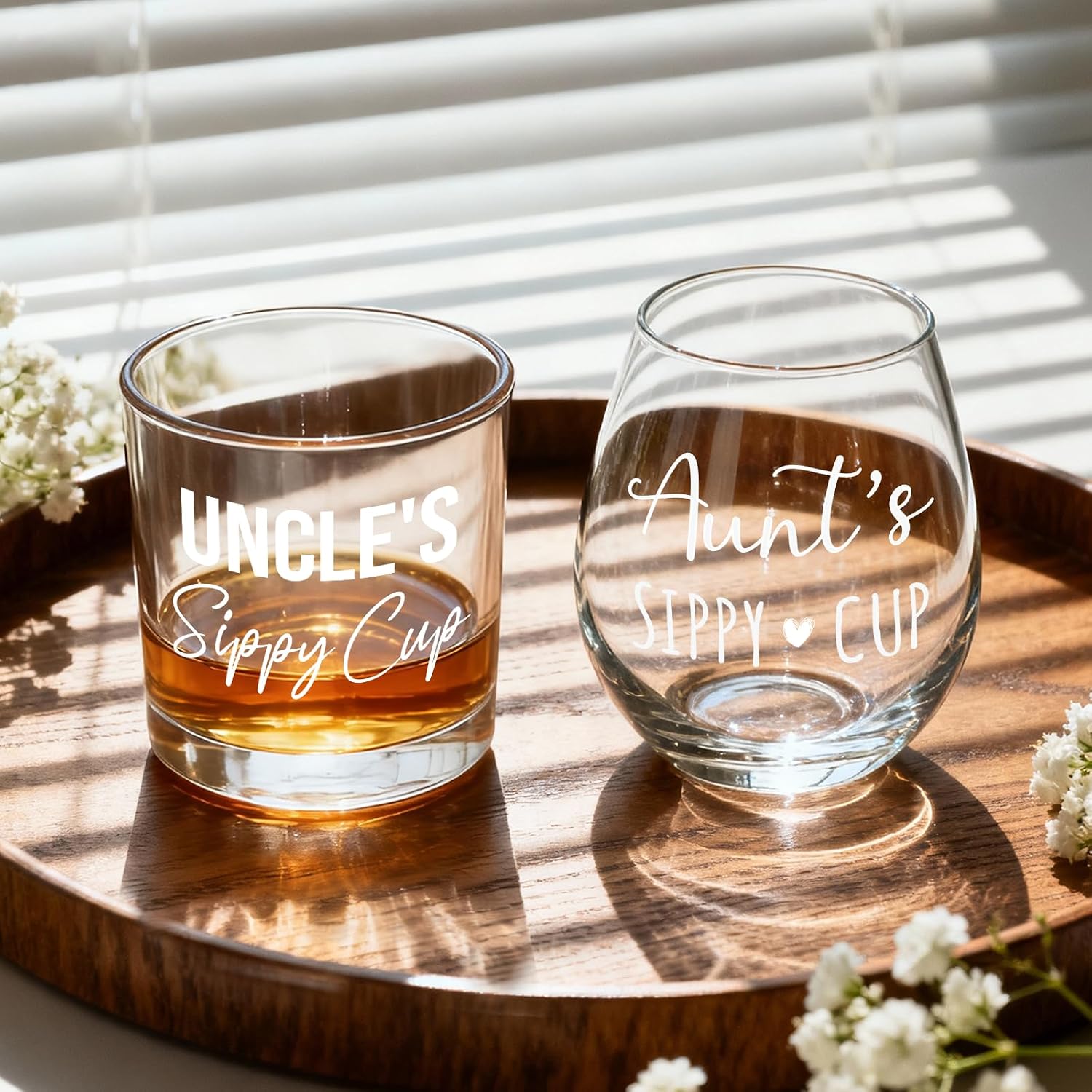 Aunt Stemless Wine Glass & Uncle Whiskey glass Set, Auntie's and Uncle’s Sippy Cup, aunt uncle Birthday glasses Gift Ideal from Niece Nephew, wine Glasses gift set for Soon to Be Aunts and uncles-92