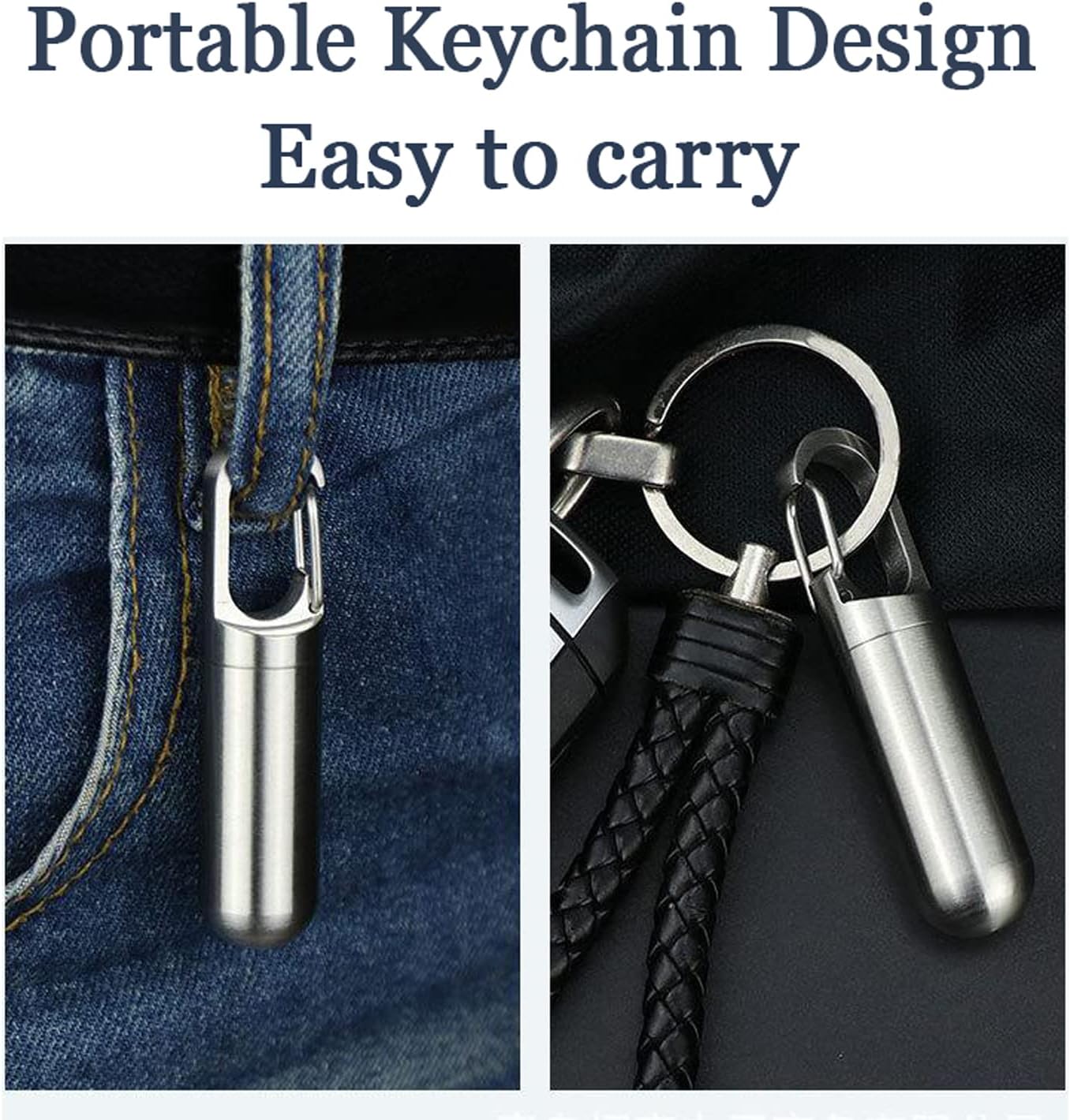 Keychain Waterproof Locking Pill Holder, Titanium Pill Container, Daily Pill Organizer Portable Travel Pill Case Box, Airtight Pill Storage Bottle for Purse Pocket Outdoor Camping