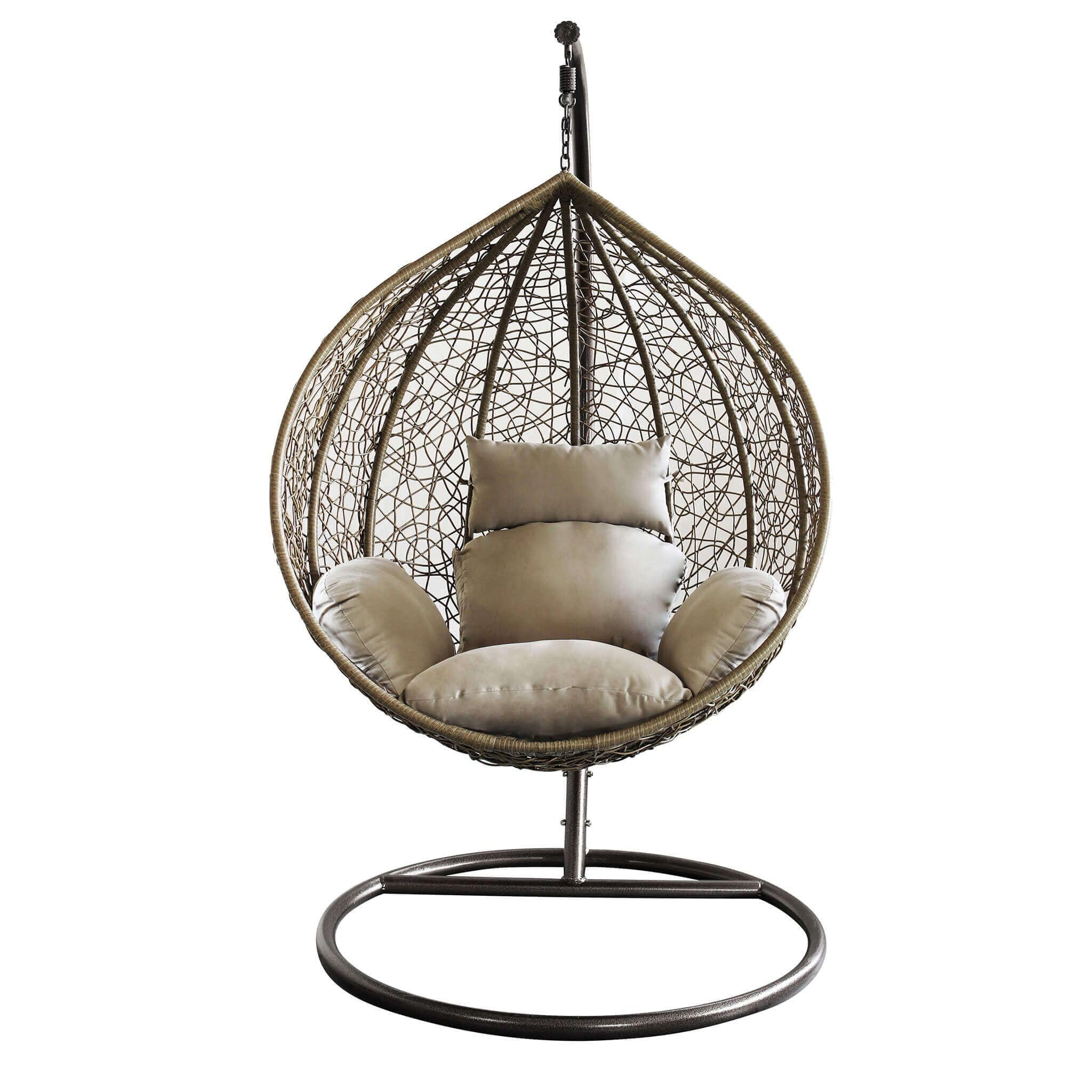 Milani Home - Sedia Sospesa Poltrona A Dondolo Intrecciato In Rattan Per Casa E Giardino Con Cuscino - Marrone