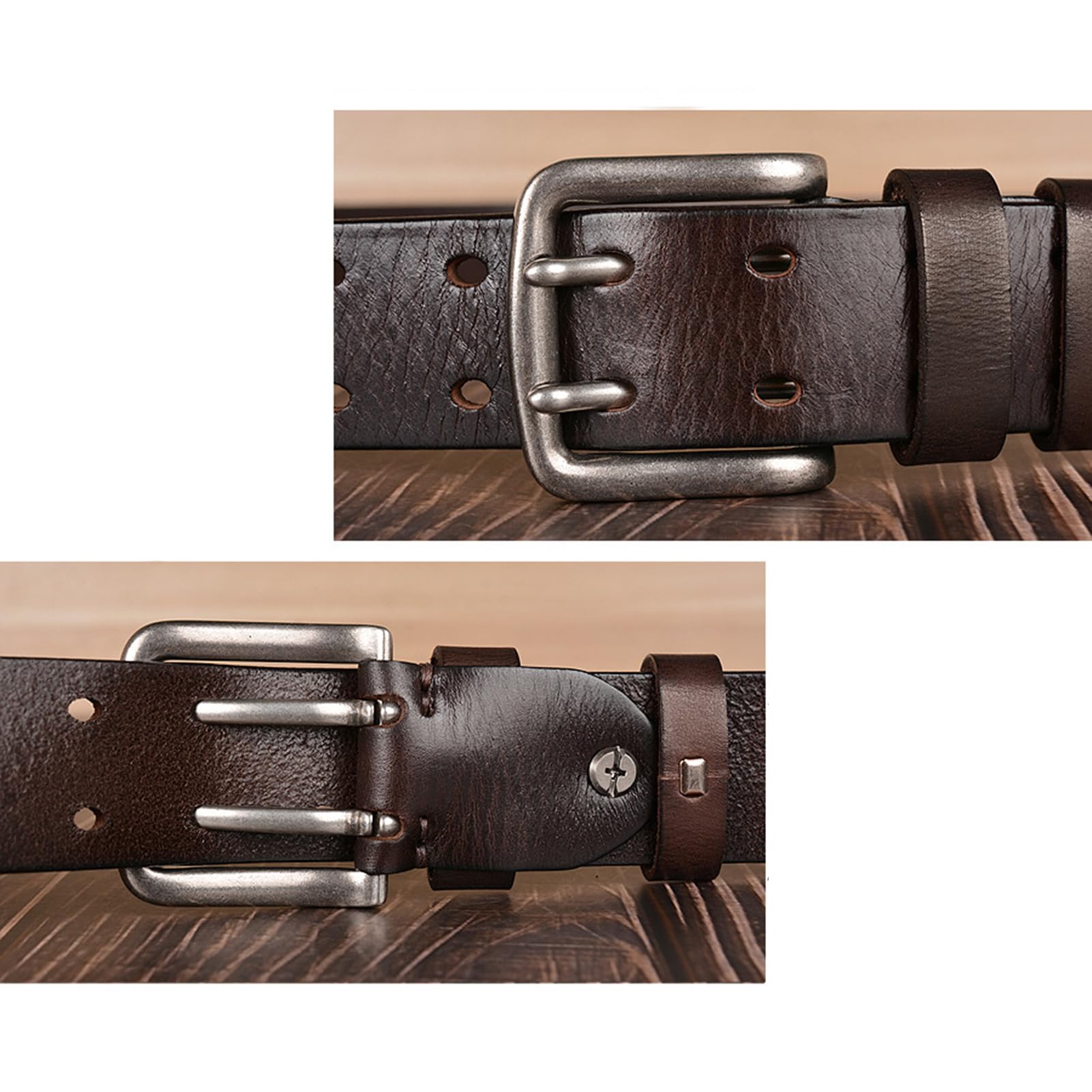 Cintura, Cintura in Pelle da Donna da Uomo Cintura in Pelle Bovina da Uomo Cintura Casual con Fibbia a Doppioo, Adatta per Jeans Unisex, Pantaloni Cintura Casual/Brown/120Cm/Waist:41"
