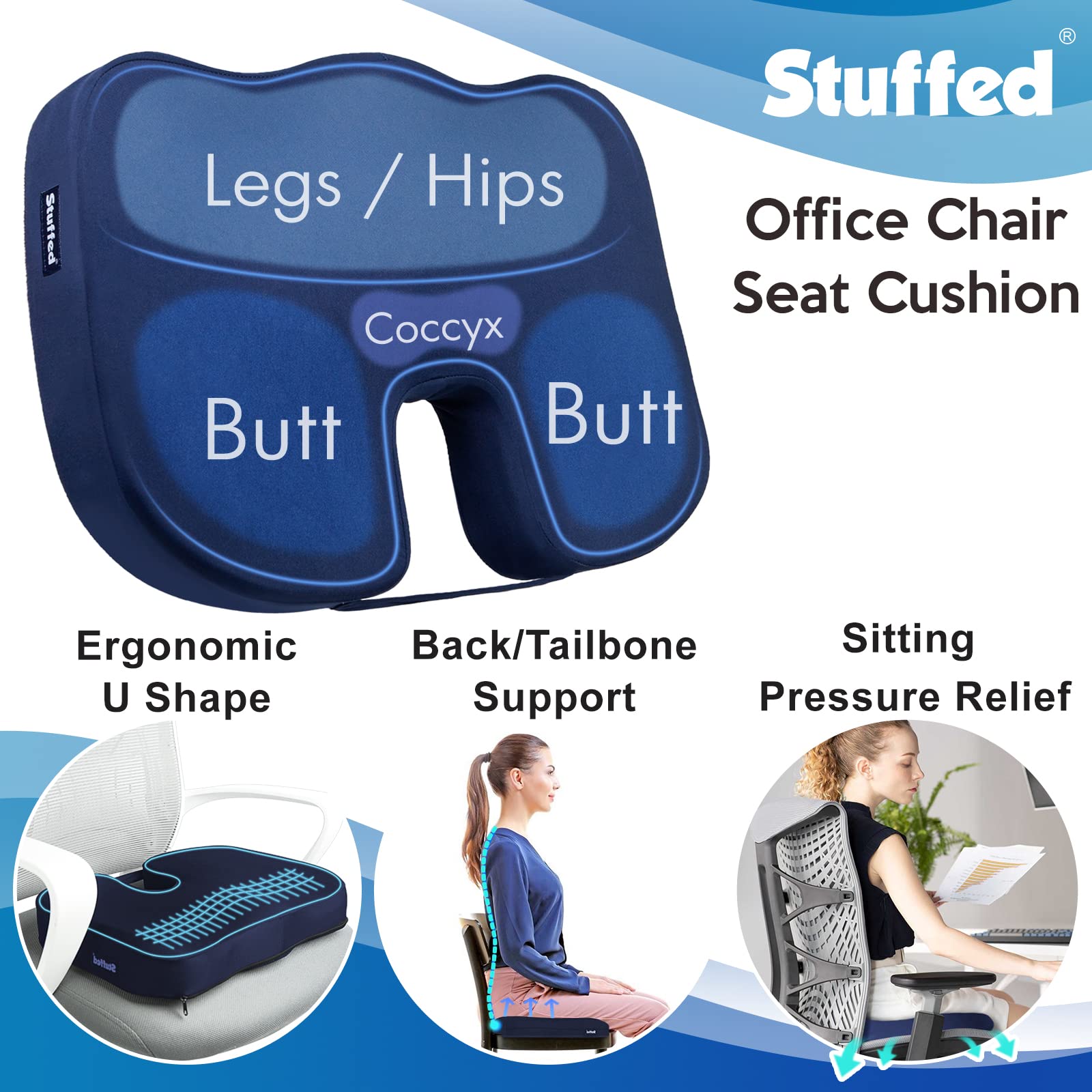 Gel Seat Cushion for Long Sitting, Office Chair Seat Cushion Pillow