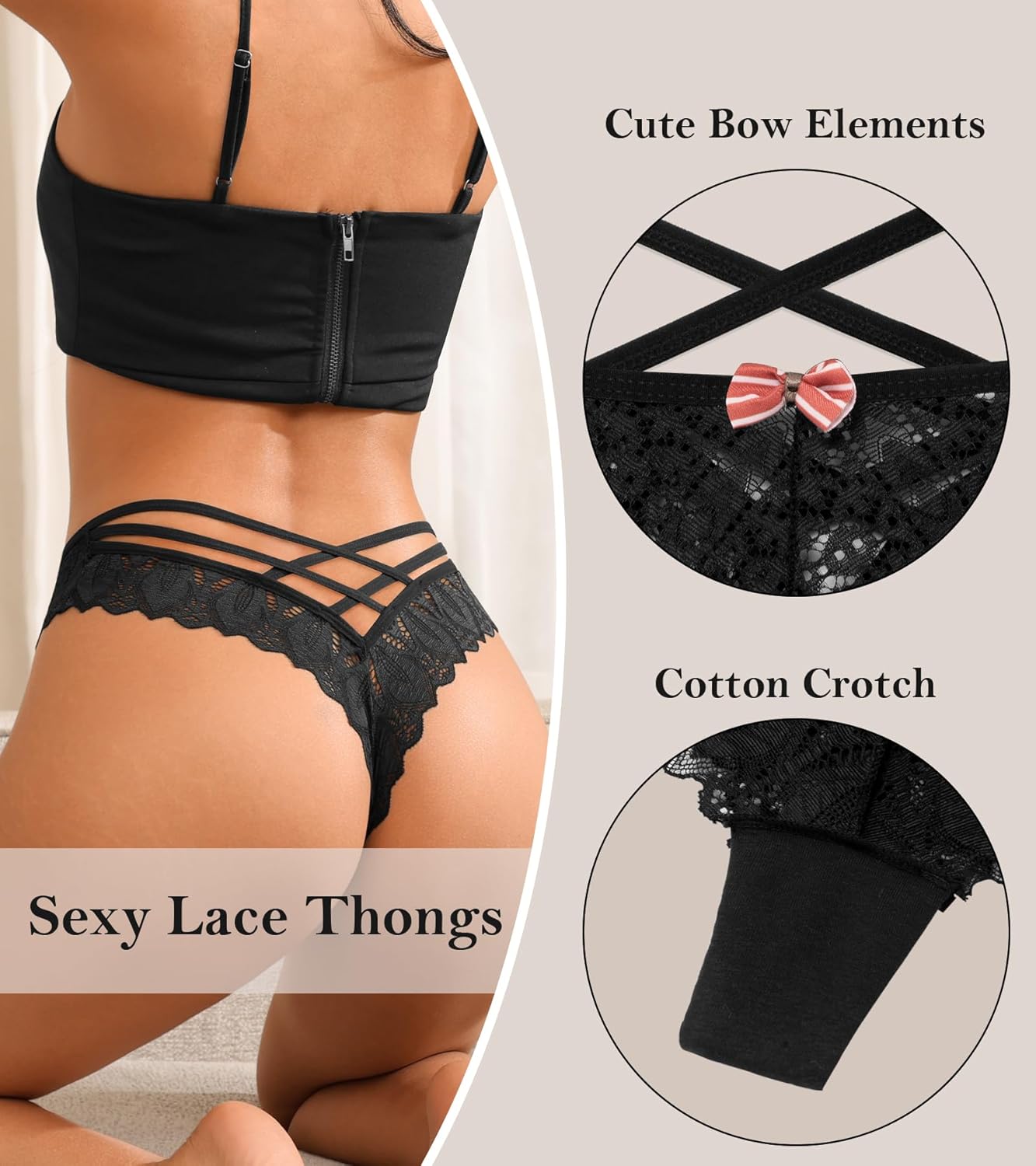 J-pone Lace Thongs for Women Sexy High Waisted Underwear Hollow Out Panties String Criss Cross Thong Multipack - Image 5