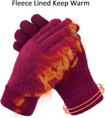 ViGrace Womens Winter Touchscreen Gloves Cable Knit Warm Lined 3 Fingers Dual-layer Touch Screen Texting Thermal Glove