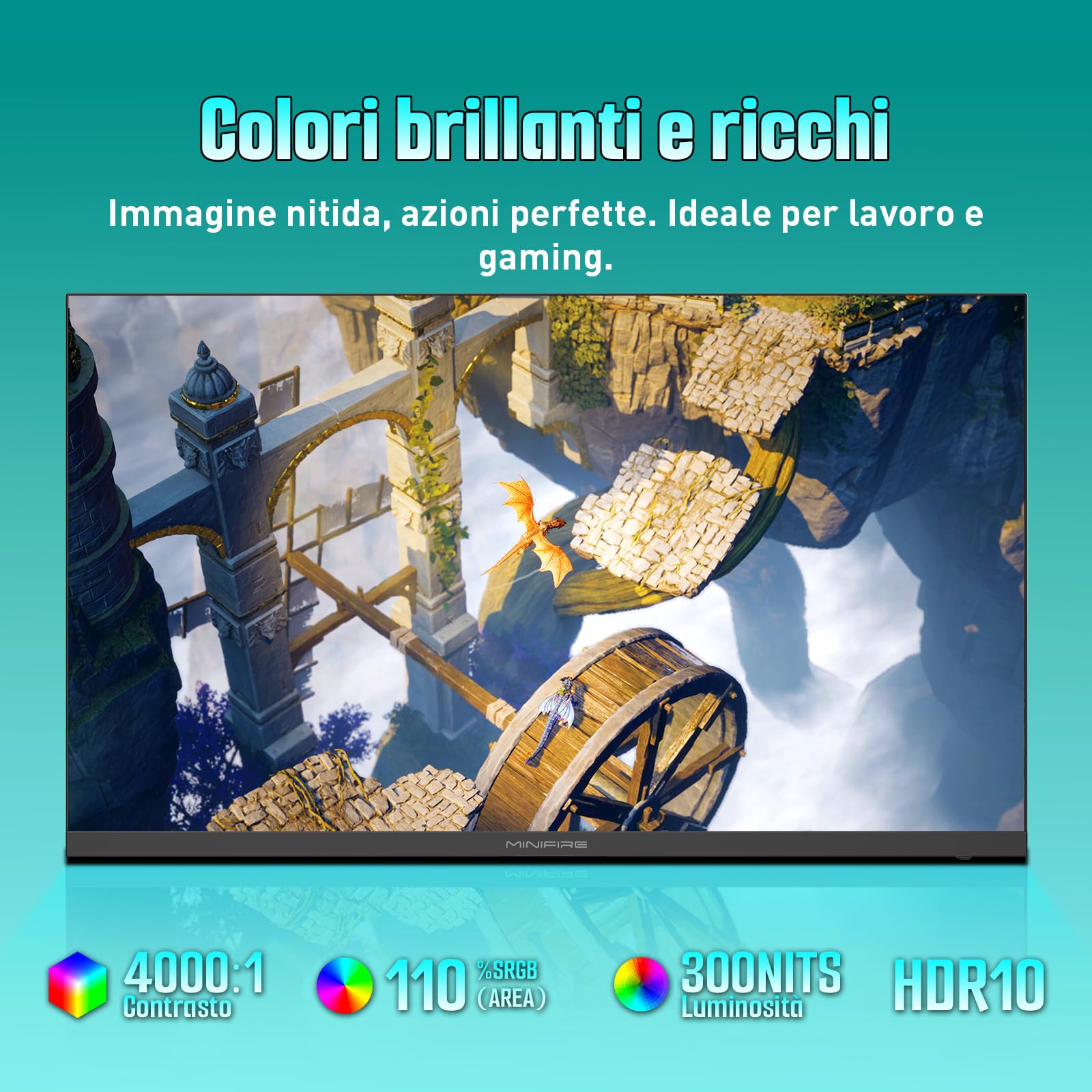 Minifire Gaming Monitor 24 pollici FHD 200Hz,VA, MPRT 1ms,Free Sync, sRGB 110%, Anti-Flicker & Less Blue Light, 1xHDMI 2.0/1xDP 1.4 Port(MFG24F4H cavo HDMI inclusi)