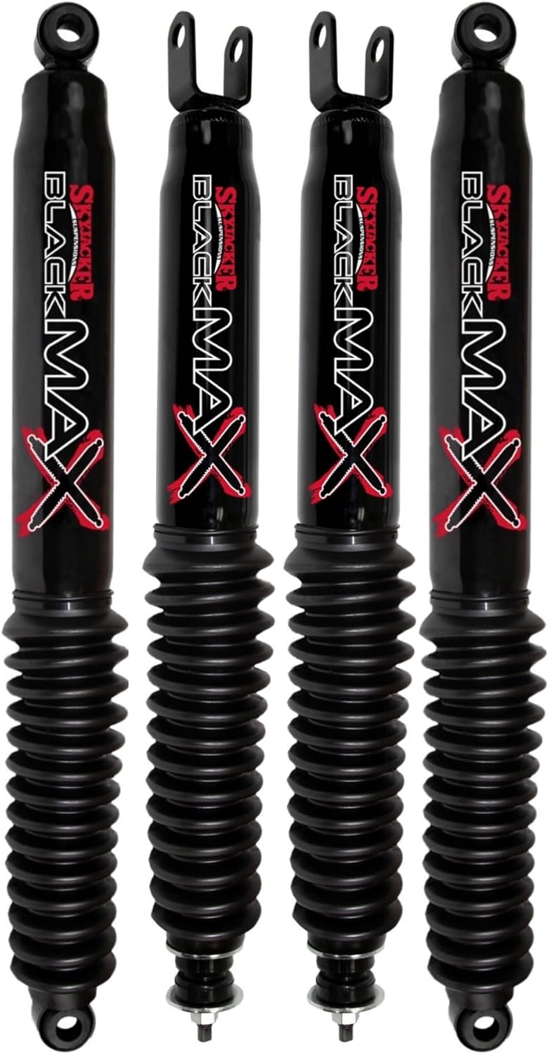 TrendsAuto Set of Black Max Series Front & Rear Hydraulic Action Shocks fits 1999 2006 1500 Pickup with 5-6” Front & 4-6” Rear Lift | Multi-Stage Valving | Gloss Black Finish | Chrome Plated Shaft