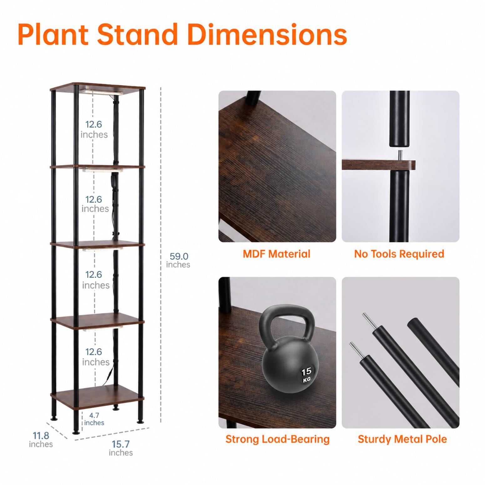Bstrip Pflanzenständer mit Wachstumslicht, 4 Ebenen Blumenregal Metall Holz | 150cm Plant Stand Indoor, Pflanzenlicht LED Vollspektrum, Dekoratives Blumenständer Schwarz für Garten, Wohnzimmer Balkon