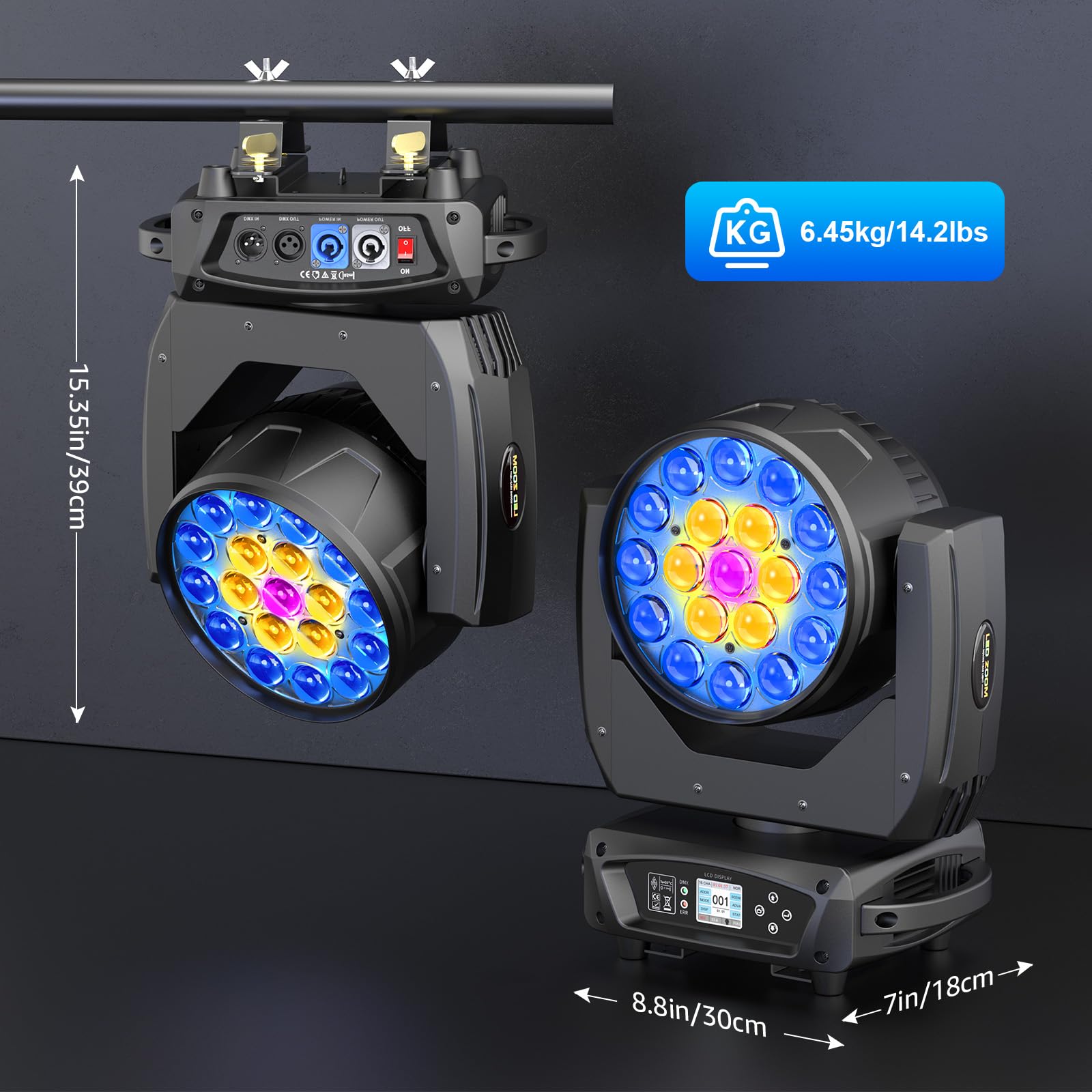4PCS 19 x 20W RGBW Wash Moving Head LED,Zoom Bühnenlicht Beam Disco Licht für Party, KTV, Konzerte, DJ, Weihnachten, Hochzeiten