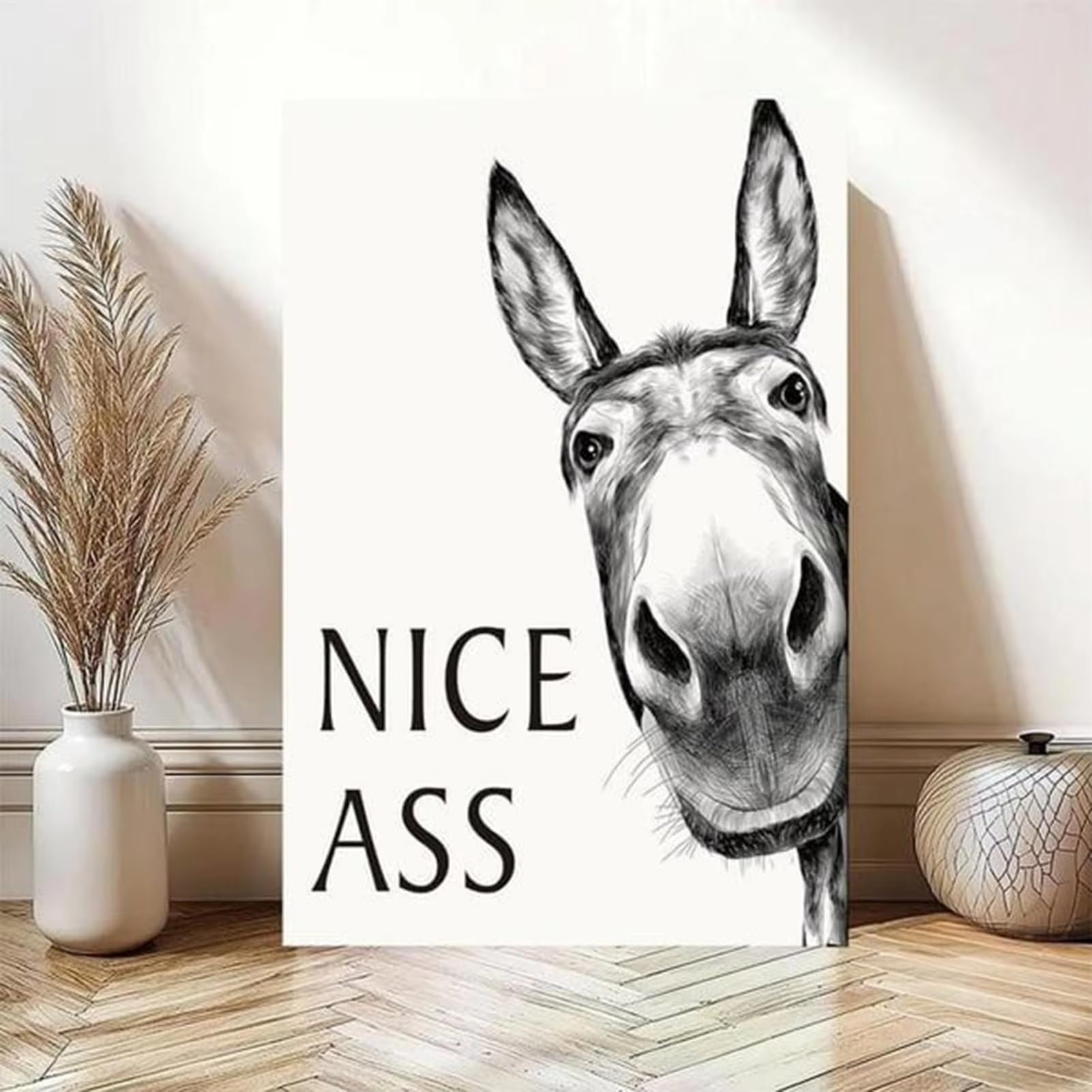 UUDEZO Zabawne obrazy osłów – humorystyczny plakat ze zwierzętami na płótnie do salonu, sypialni, korytarza, domu wiejskiego (60 x 90 cm, w zestawie z ramą wewnętrzną)