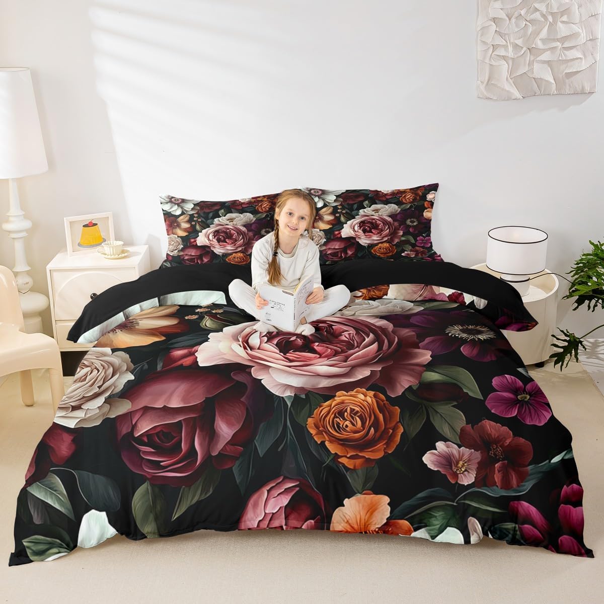 Erosebridal Floral Duvet Cover King Size Rose Flowers Comforter Cover Modern Floral Bedding Set Vibrant Colorful Flower Bed Set