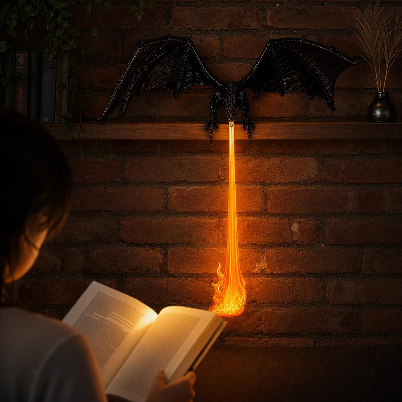 Dragon Gothic Shelf Sitter LED Flame Decor Posągi